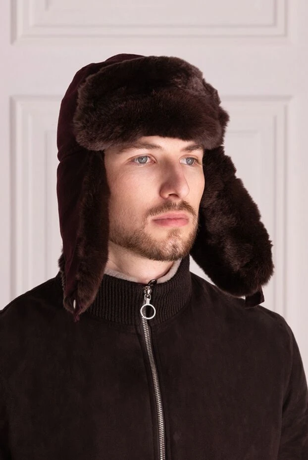 Tombolini man burgundy men's hat made of wool and natural fur 147438 - photo 2