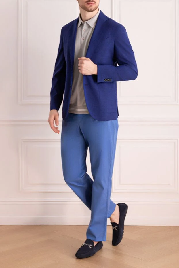 Lubiam мужские пиджак из шерсти и льна синий мужской купить с ценами и фото 147467 - фото 2