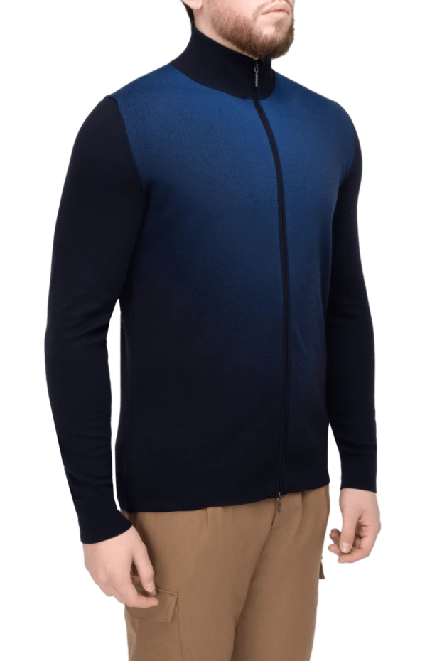 Cesare di Napoli man long-sleeved wool and cashmere polo shirt blue for men 148029 - photo 3