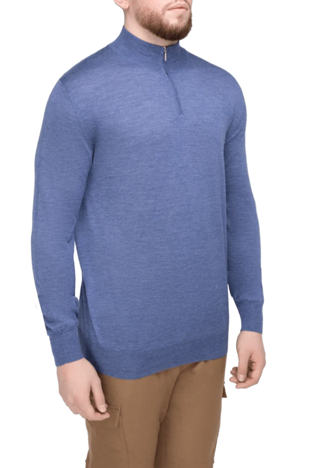 Cesare di Napoli man long-sleeved wool and cashmere polo shirt blue for men 148029 - photo 3