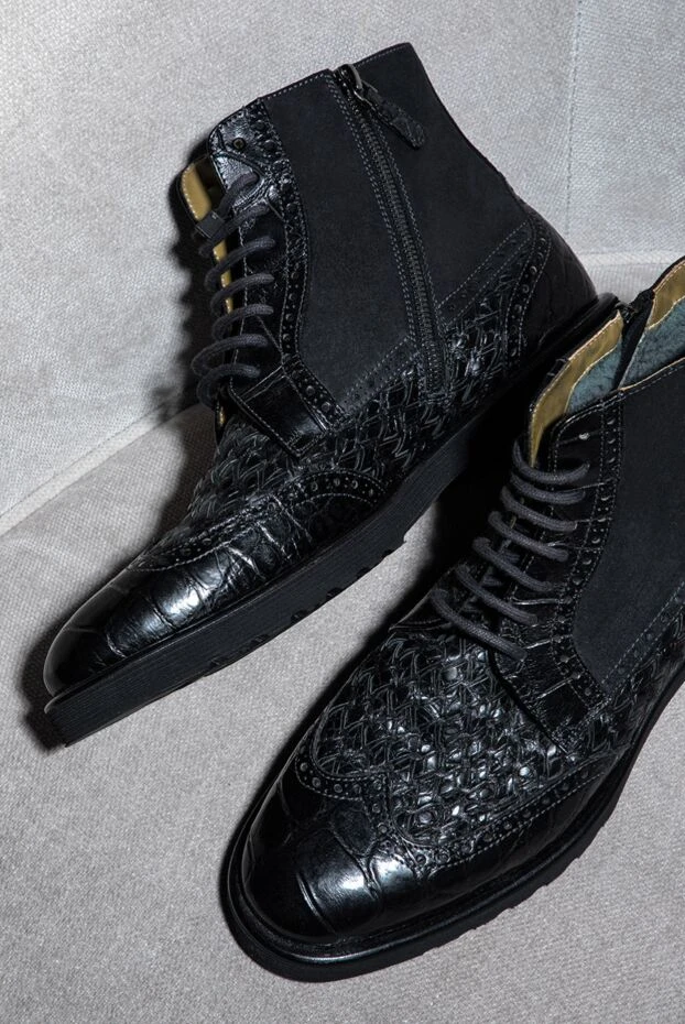 Tardini чоловічі черевики зі шкіри та шкіри алігатора чорні 147552 - фото 3