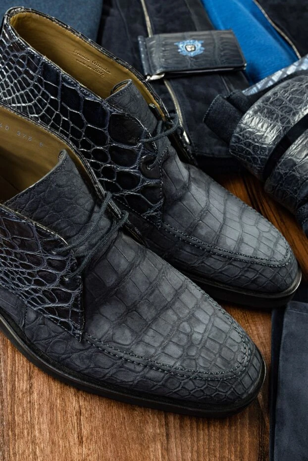 Мужские ботинки дезерты из кожи аллигатора матовой и глянцевой синие - фото 2
