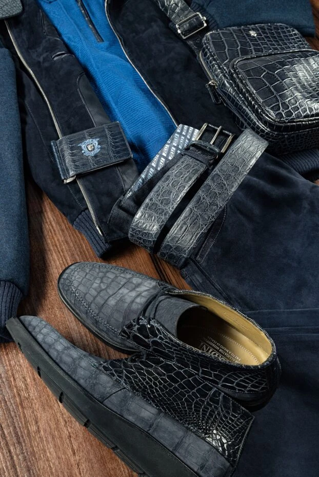 Tardini черевики чоловічі  дезерти зі шкіри алігатора матової і глянцевої сині 147557 - фото 3