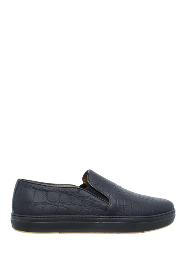 Black alligator leather slip-ons for men