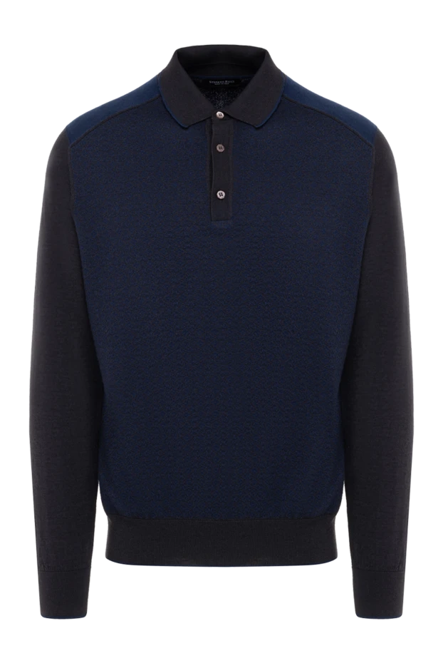 Long-sleeved silk and cashmere polo blue for men - photo 1