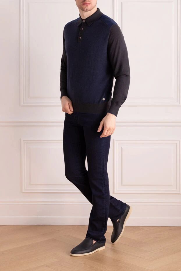 Stefano Ricci long-sleeved silk and cashmere polo blue for men 147684 - photo 2