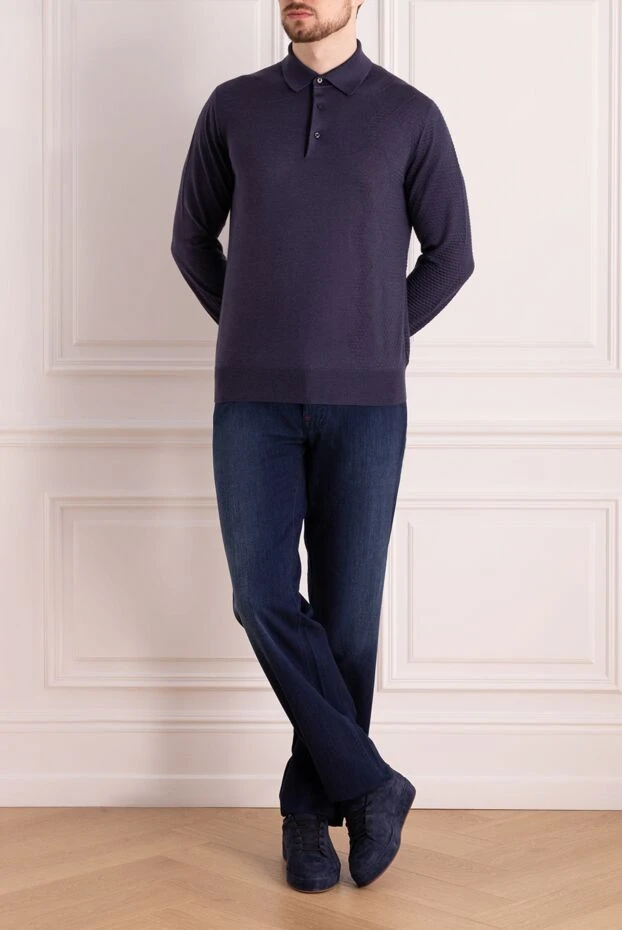 Stefano Ricci long-sleeved silk and cashmere polo blue for men 147686 - photo 2