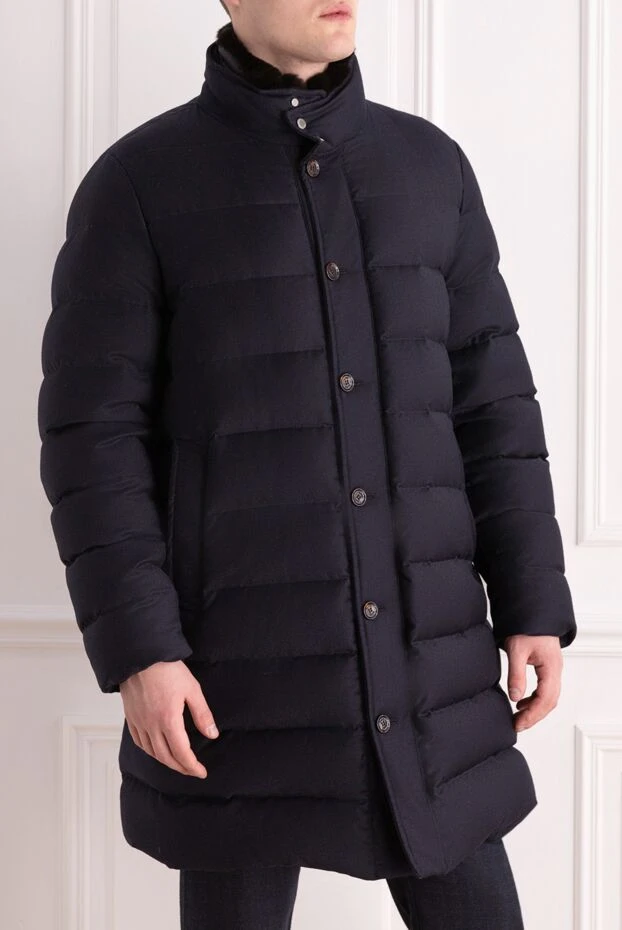 Moorer men's elongated quilted blue down jacket with a fur collar 147740 - photo 3