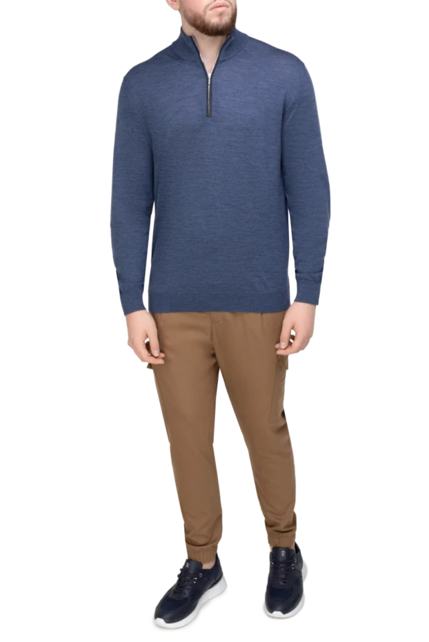 Cesare di Napoli man long-sleeved wool and cashmere polo shirt blue for men 148029 - photo 2