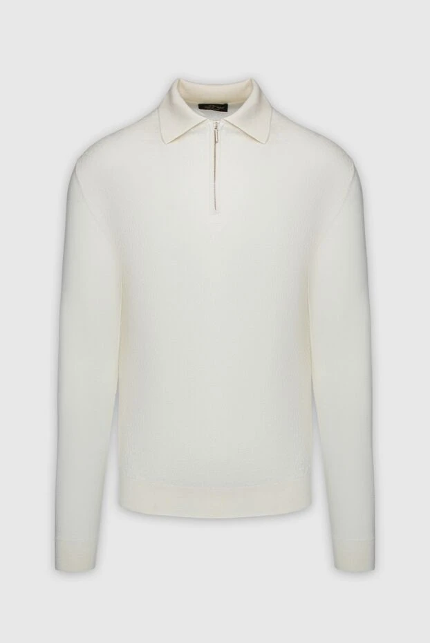 Cesare di Napoli man wool, silk and cashmere long sleeve polo shirt white for men buy with prices and photos 147759 - photo 1