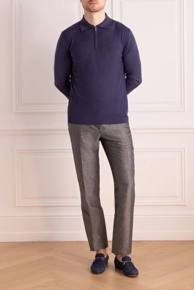 Cesare di Napoli man wool, silk and cashmere long sleeve polo blue for men buy with prices and photos 147761 - photo 2