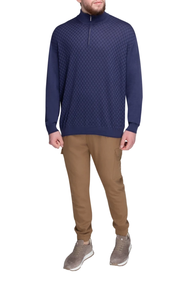 Cesare di Napoli man long-sleeved wool and cashmere polo shirt blue for men 148029 - photo 2