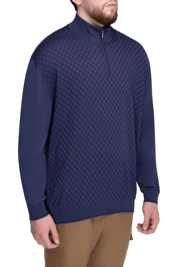 Cesare di Napoli man long-sleeved wool and cashmere polo shirt blue for men 148029 - photo 3