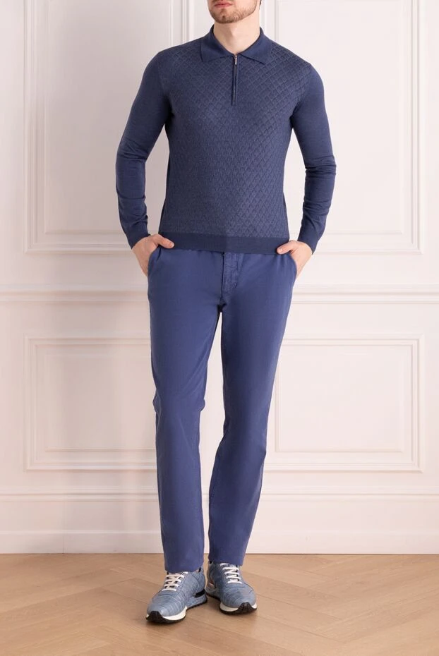 Cesare di Napoli man wool, silk and cashmere long sleeve polo blue for men buy with prices and photos 147775 - photo 2