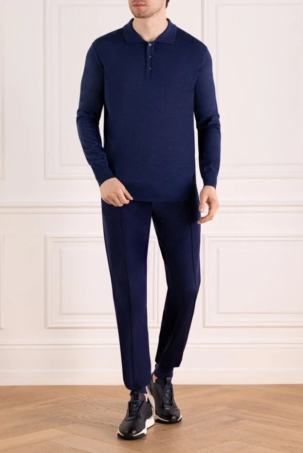 Cesare di Napoli man wool and cashmere long sleeve polo blue for men buy with prices and photos 148031 - photo 2