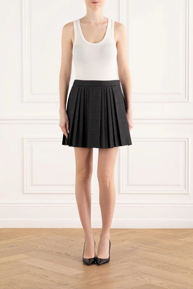 Celine dark gray checked wool pleated miniskirt 148135 - photo 2