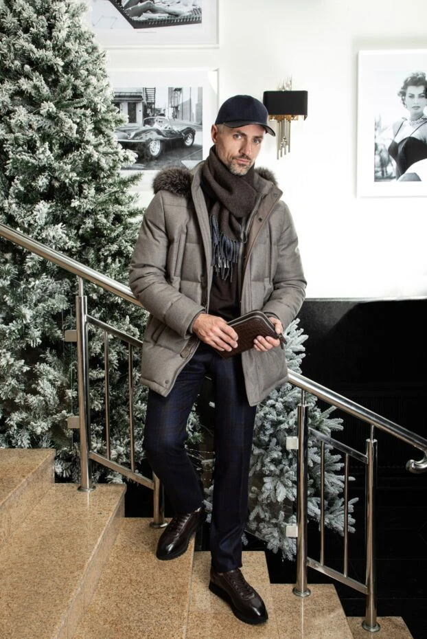 Enrico Mandelli men's down jacket made of wool and cashmere with fur on the hood and vertical pockets 148365 - photo 3