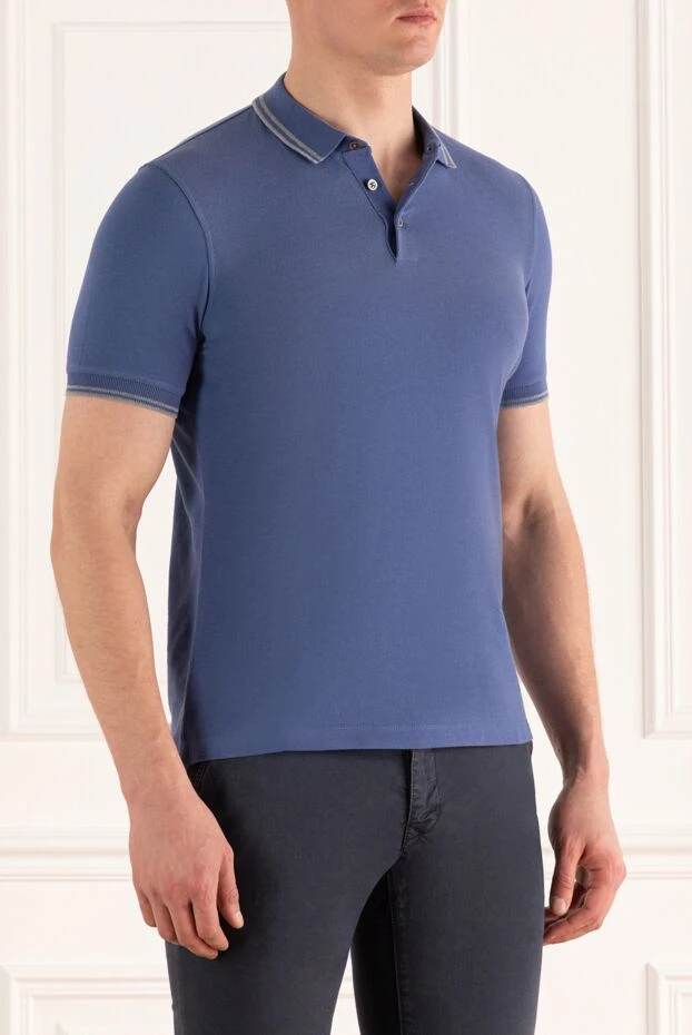 Brunello Cucinelli поло из хлопка синее мужское 148455 - фото 3