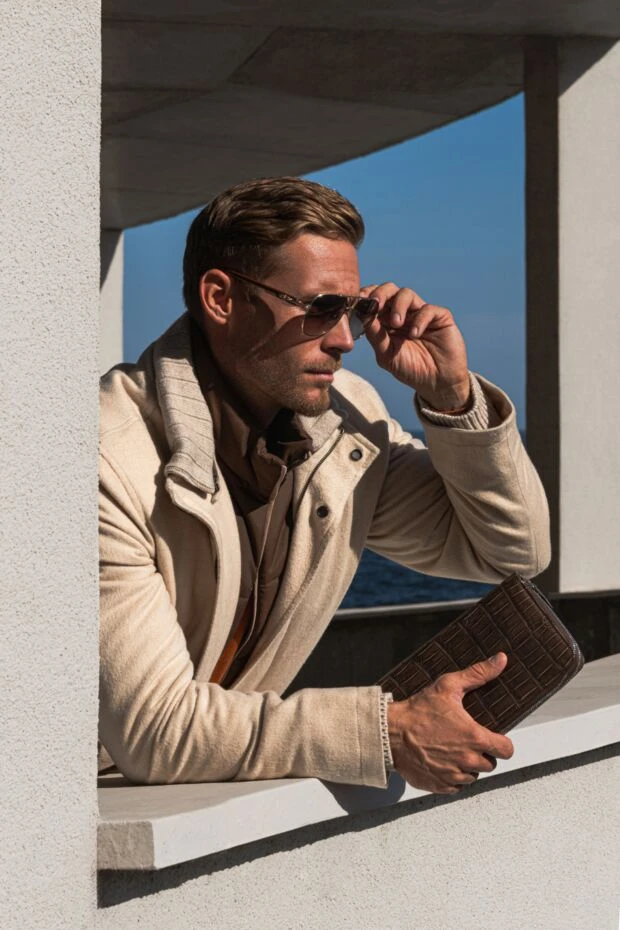 Чоловічий клатч із натуральної шкіри алігатора з подвійною блискавкою - фото 2