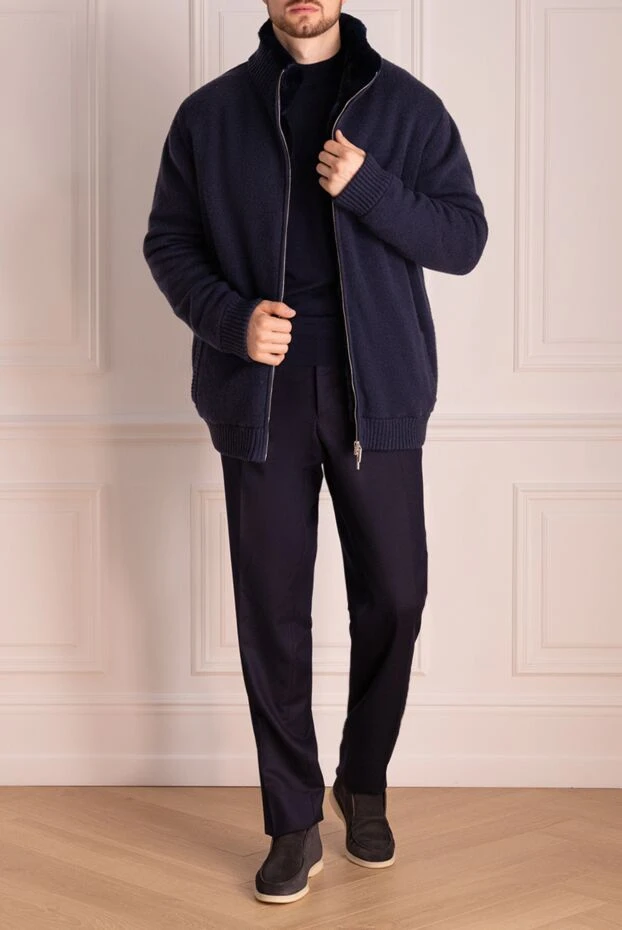 Pashmere man men's cardigan made of wool, cashmere and natural fur, blue buy with prices and photos 148500 - photo 2