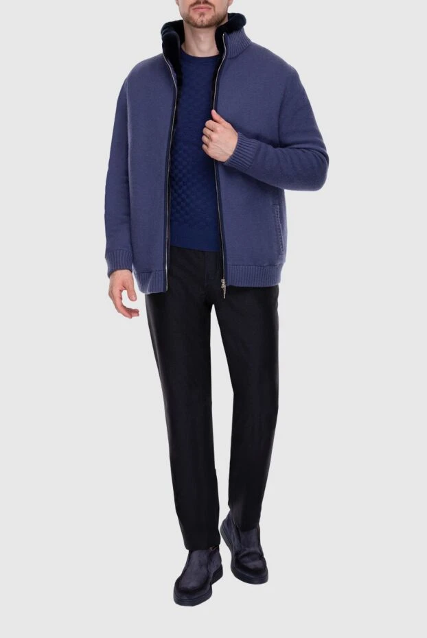 Pashmere man men's cardigan made of wool, cashmere and natural fur, blue buy with prices and photos 148501 - photo 2