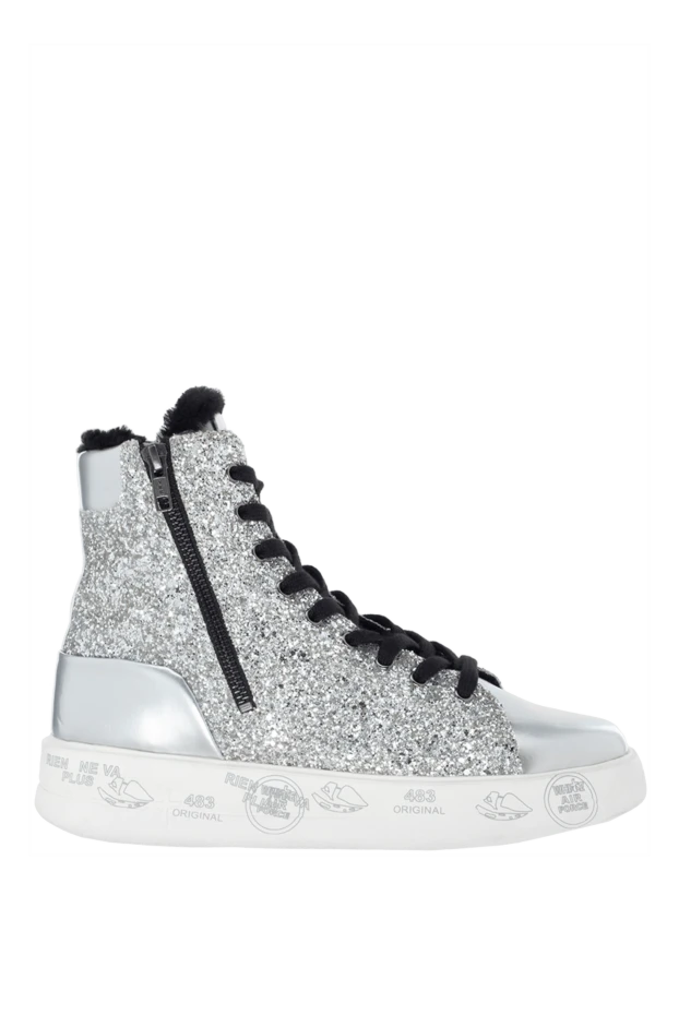 Premiata women's leather sneakers with silver spray and fur in gray 148590 - photo 1