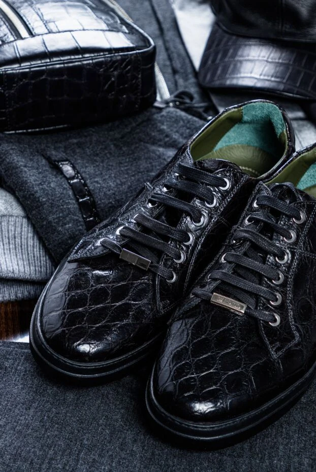 Tardini снікери з натуральної шкіри алігатора з фірмовим шнурівкою та акцентною фурнітурою 148697 - фото 3