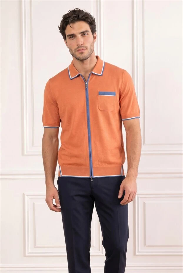 Orange cotton polo shirt with chest pocket and contrast placket - photo 1