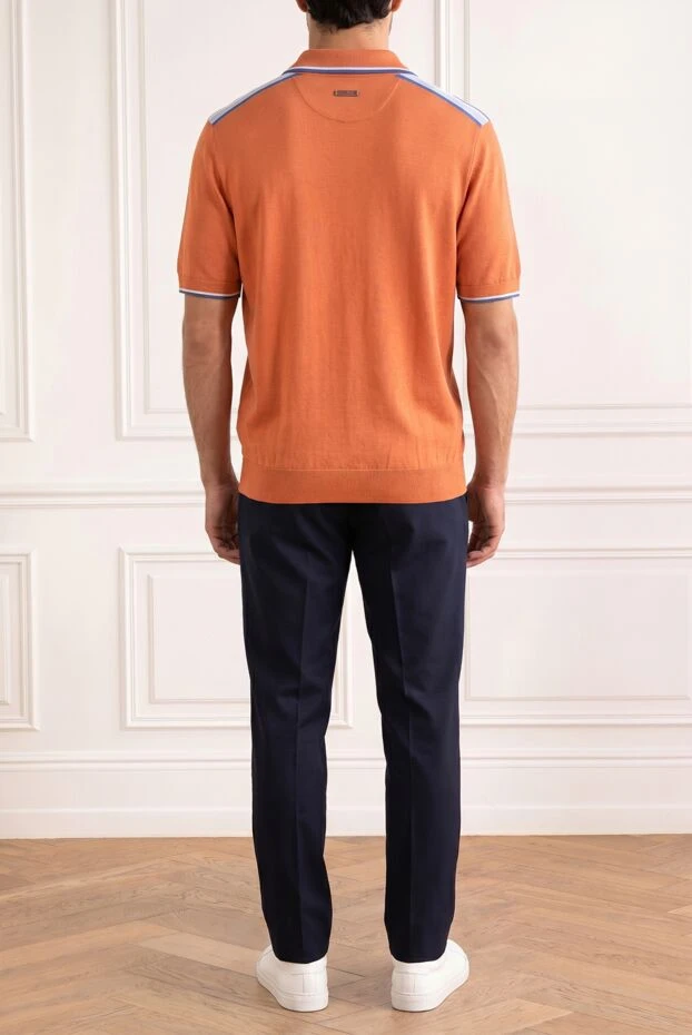 Orange cotton polo shirt with chest pocket and contrast placket - photo 2