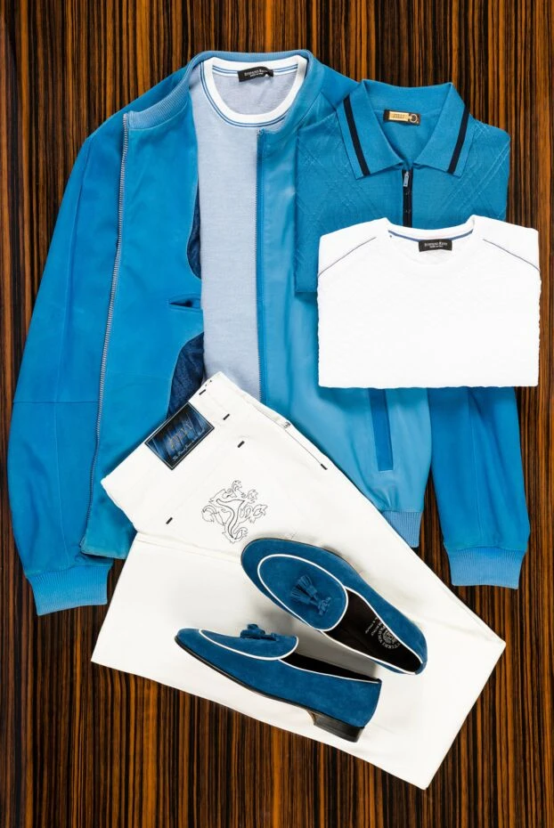 Billionaire blue leather jacket with suede sleeves and knit trim 149151 - photo 3