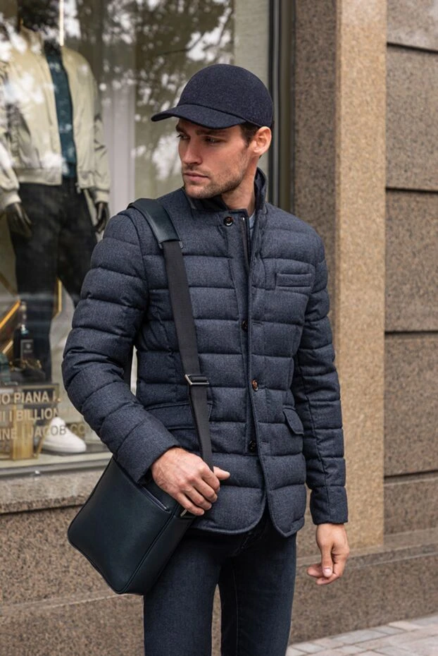 Moorer men's grey textured wool down jacket with stand-up collar and fitted silhouette 149228 - photo 2