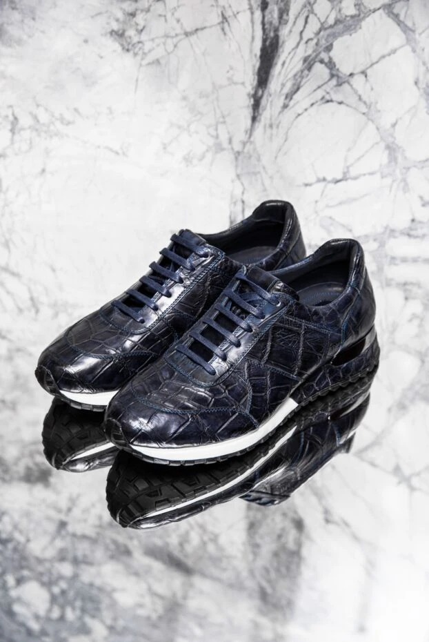 Кроссовки темно- синие из кожи аллигатора с амортизирующей вставкой - фото 2