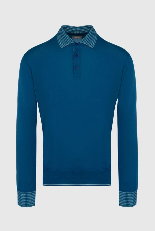 Поло з довгим рукавом з шовку та кашеміру синє чоловіче - фото 1