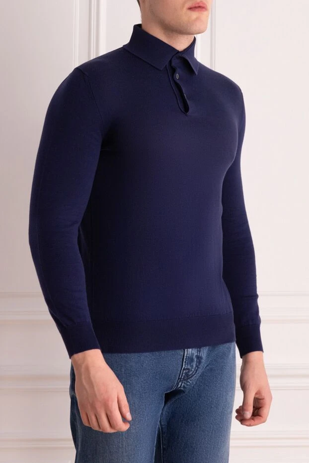 Dalmine men's long sleeve dark blue cotton polo shirt with buttons 196939 - photo 3