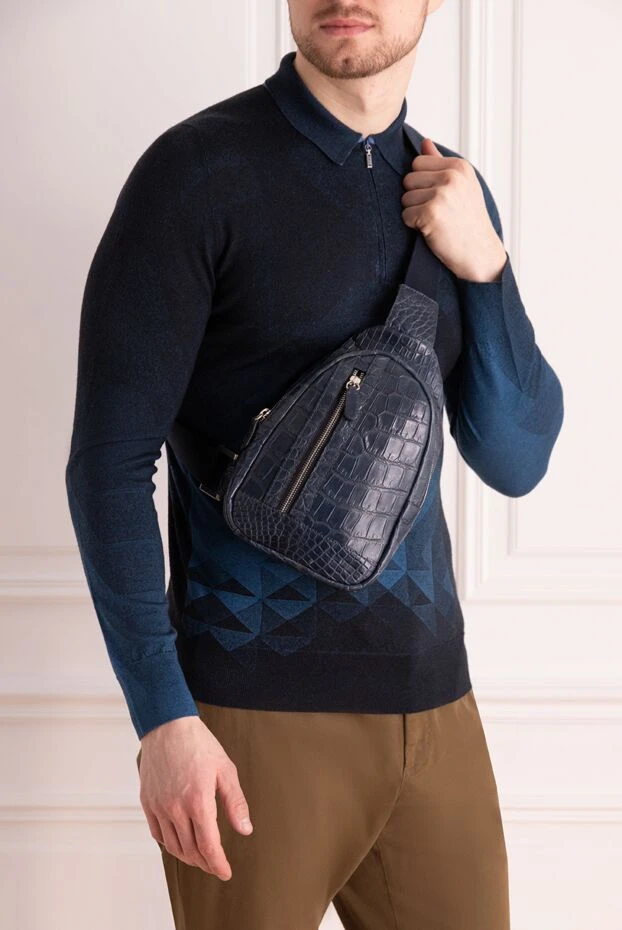 Cesare di Napoli man blue crocodile leather shoulder bag for men buy with prices and photos 149538 - photo 2
