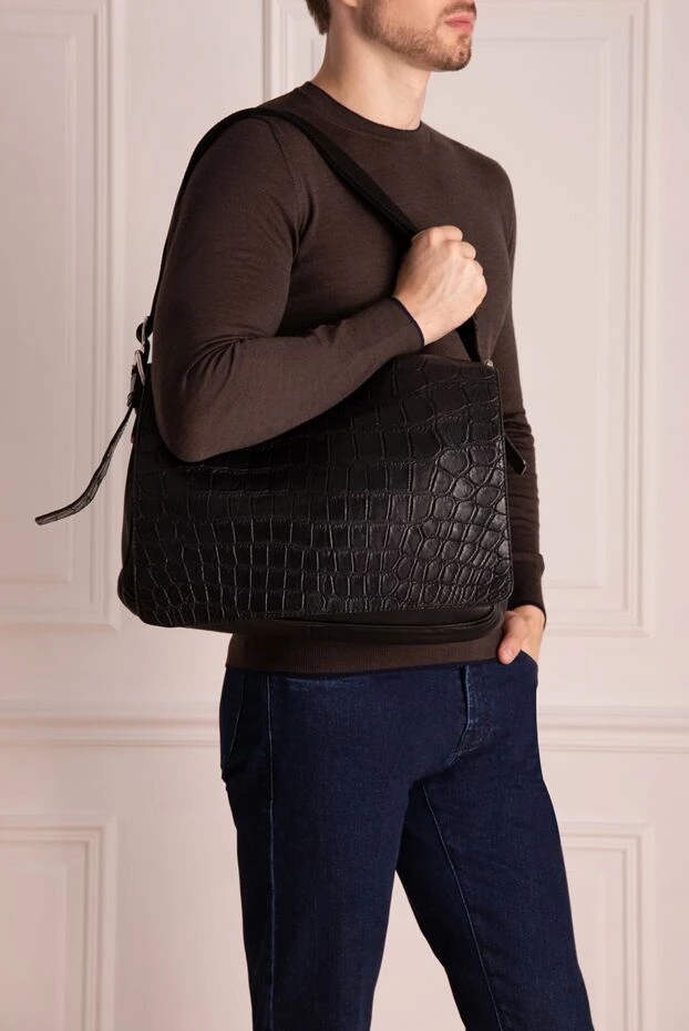 Cesare di Napoli мужские сумка через плечо из кожи крокодила и натуральной кожи черная мужская купить с ценами и фото 149540 - фото 2