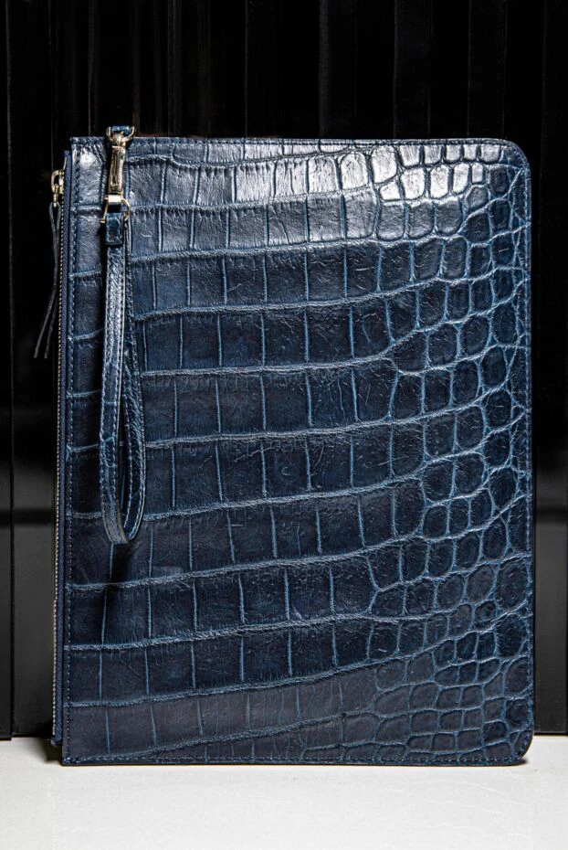 Men's blue crocodile leather envelope folder with a wrist strap - photo 2
