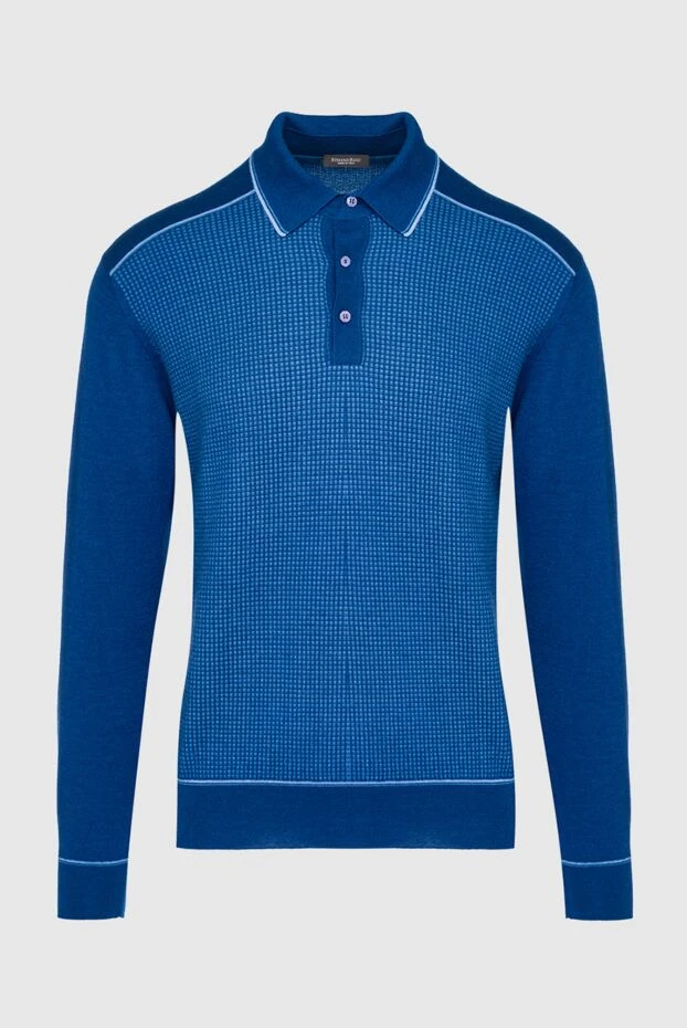 Long-sleeved silk and cashmere polo blue for men - photo 1