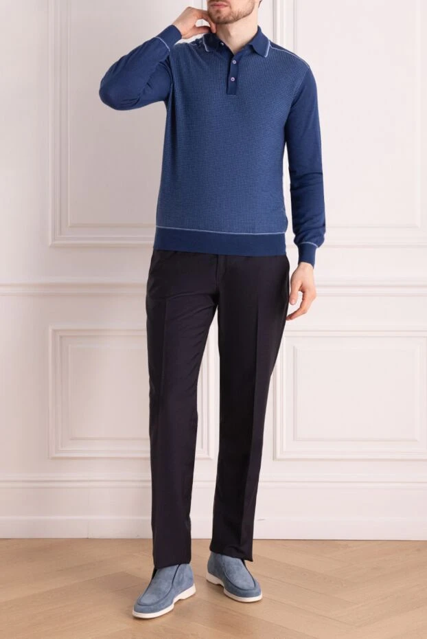 Stefano Ricci long-sleeved silk and cashmere polo blue for men 149554 - photo 2