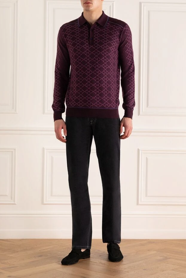 Stefano Ricci long-sleeved polo from silk and cashmere burgundy for men 149555 - photo 2