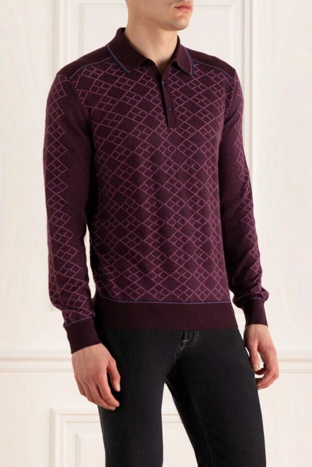 Stefano Ricci long-sleeved polo from silk and cashmere burgundy for men 149555 - photo 3