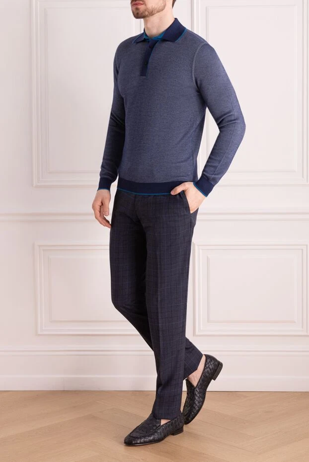 Stefano Ricci long-sleeved silk and cashmere polo blue for men 149556 - photo 2