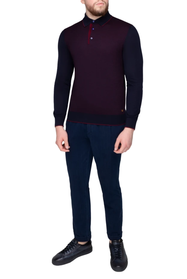 Stefano Ricci long-sleeved polo from silk and cashmere burgundy for men 149560 - photo 2