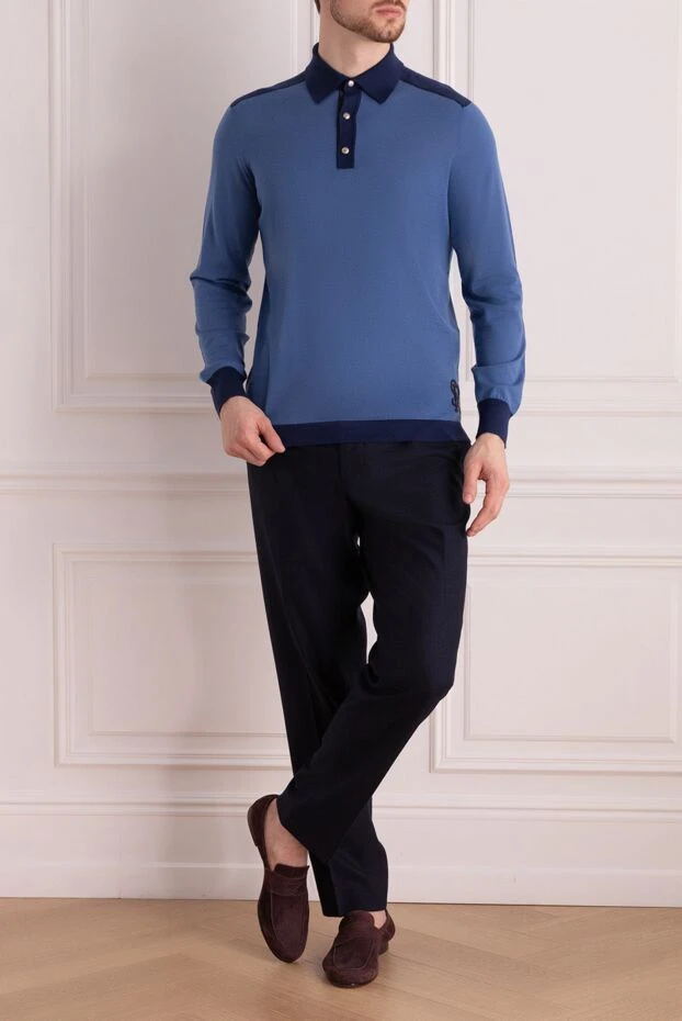 Stefano Ricci long-sleeved cashmere polo shirt blue for men 149567 - photo 2