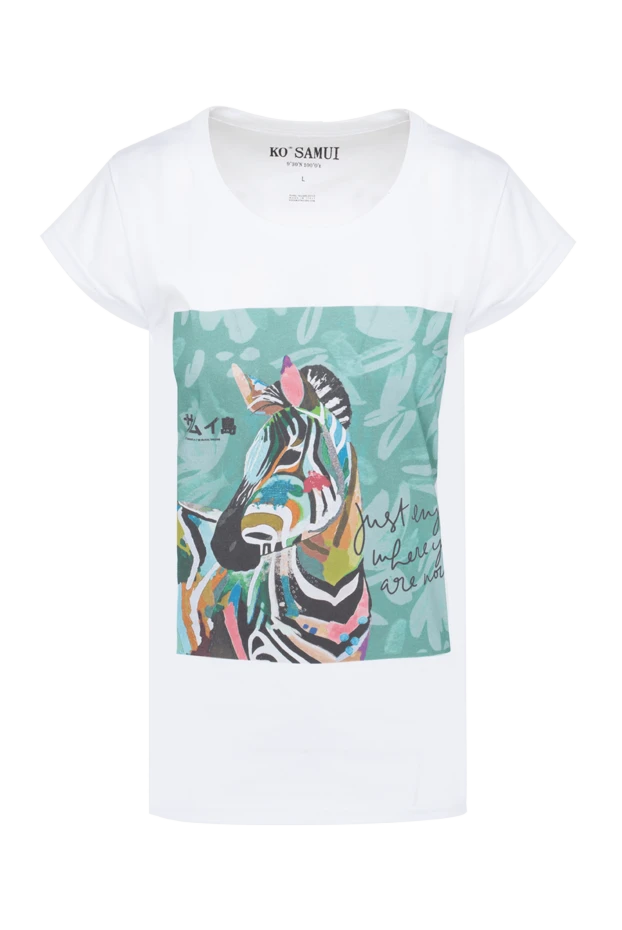 Ko Samui women's cotton white t-shirt with zebra print 149621 - photo 1