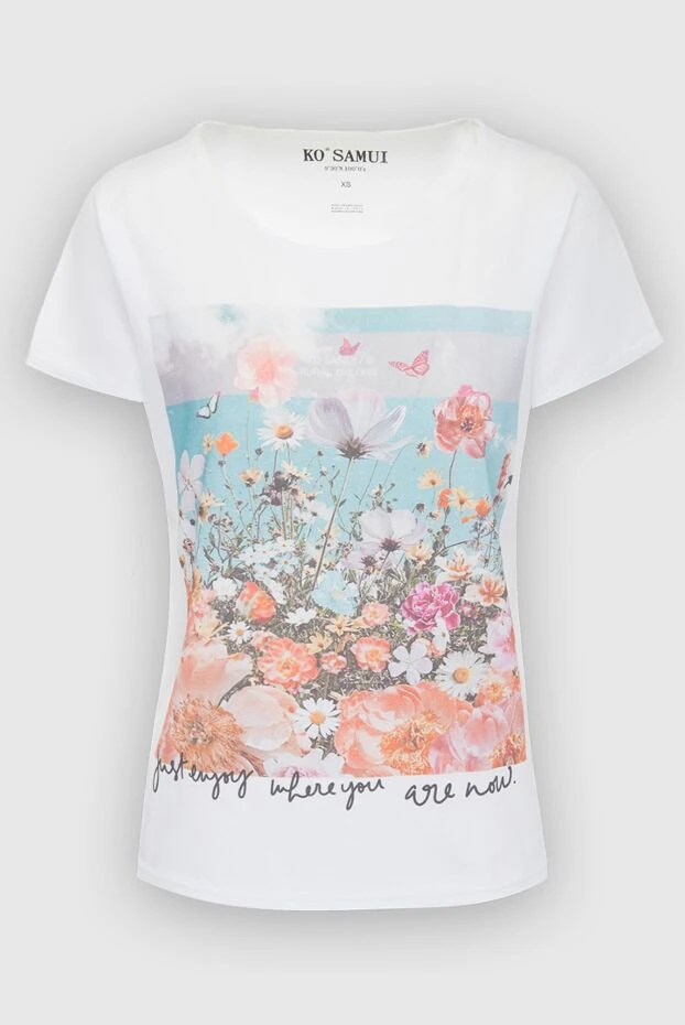 Ko Samui women's cotton white t-shirt with flower field print 149626 - photo 1