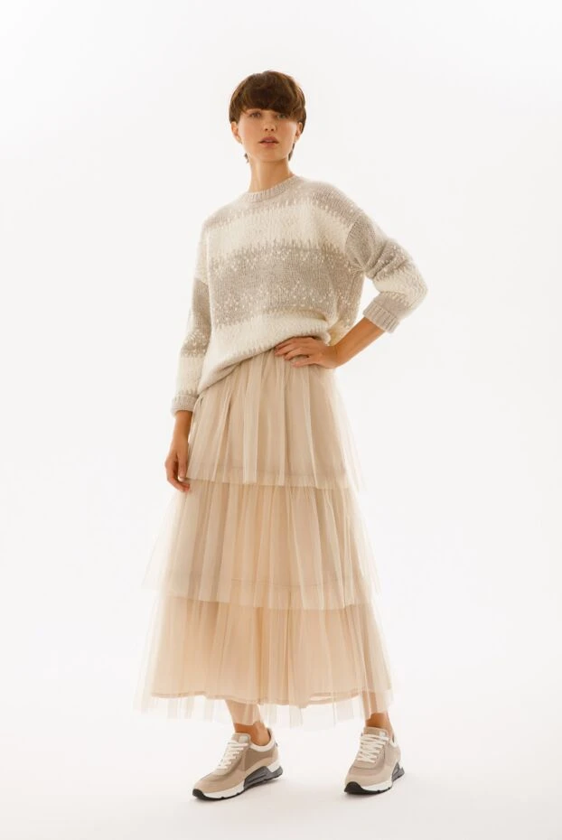 Peserico women's beige skirt with ruffles and white belt 150048 - photo 2