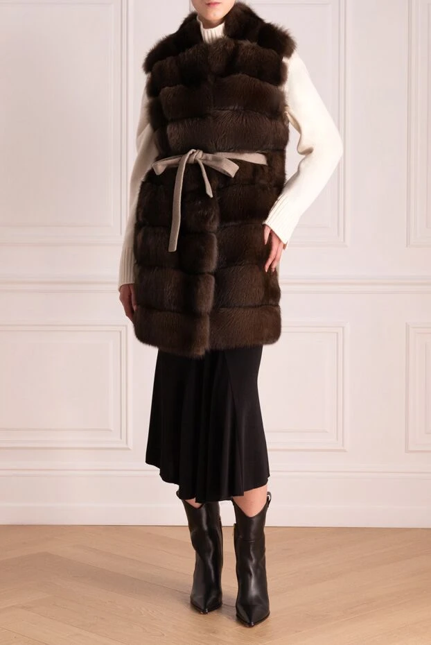 FG Furs женские жилет из натурального меха соболя и кашемира коричневый женский купить с ценами и фото 150083 - фото 2