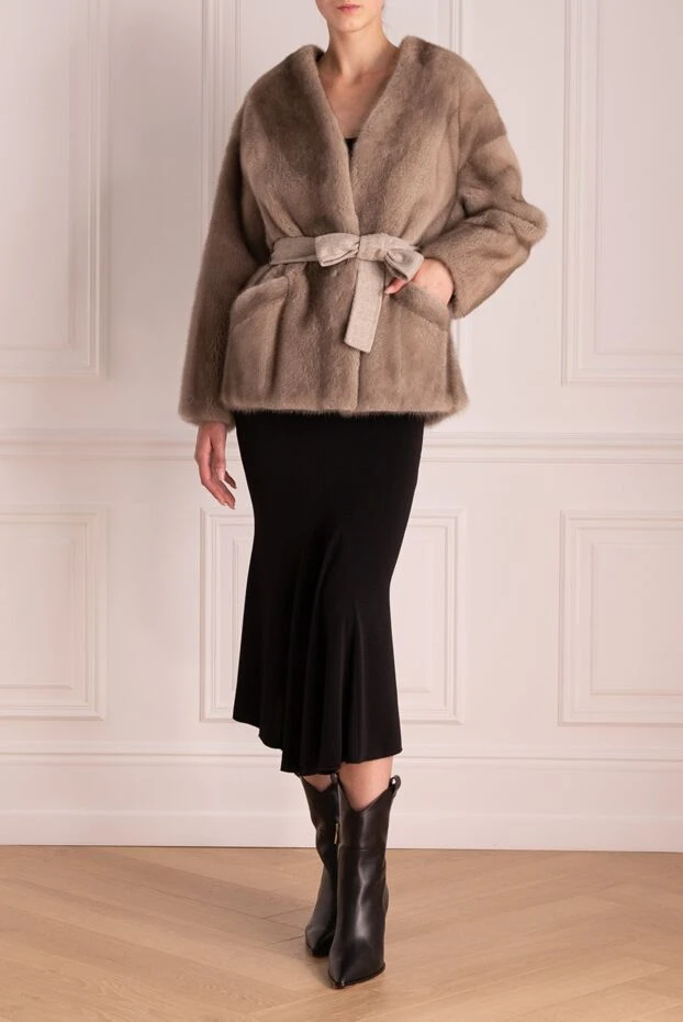 FG Furs woman women's beige mink fur coat 150086 - photo 2