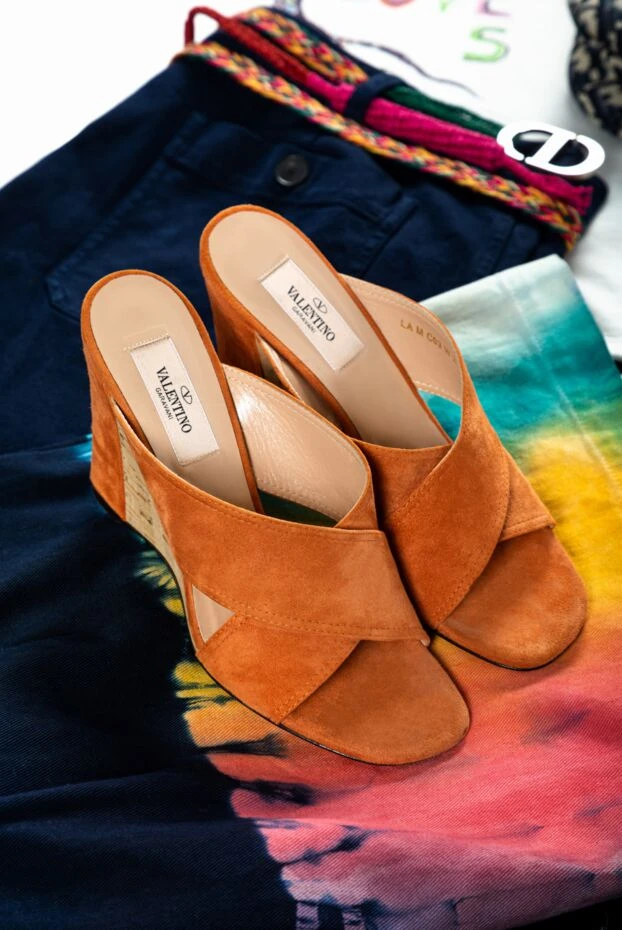 Valentino мюли женские замшевые на платформе оранжевые 150165 - фото 2